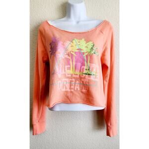 Aero Live Love Dream Orange Graphic Cropped Rolled Raw Hem Top S Long Sleeves
